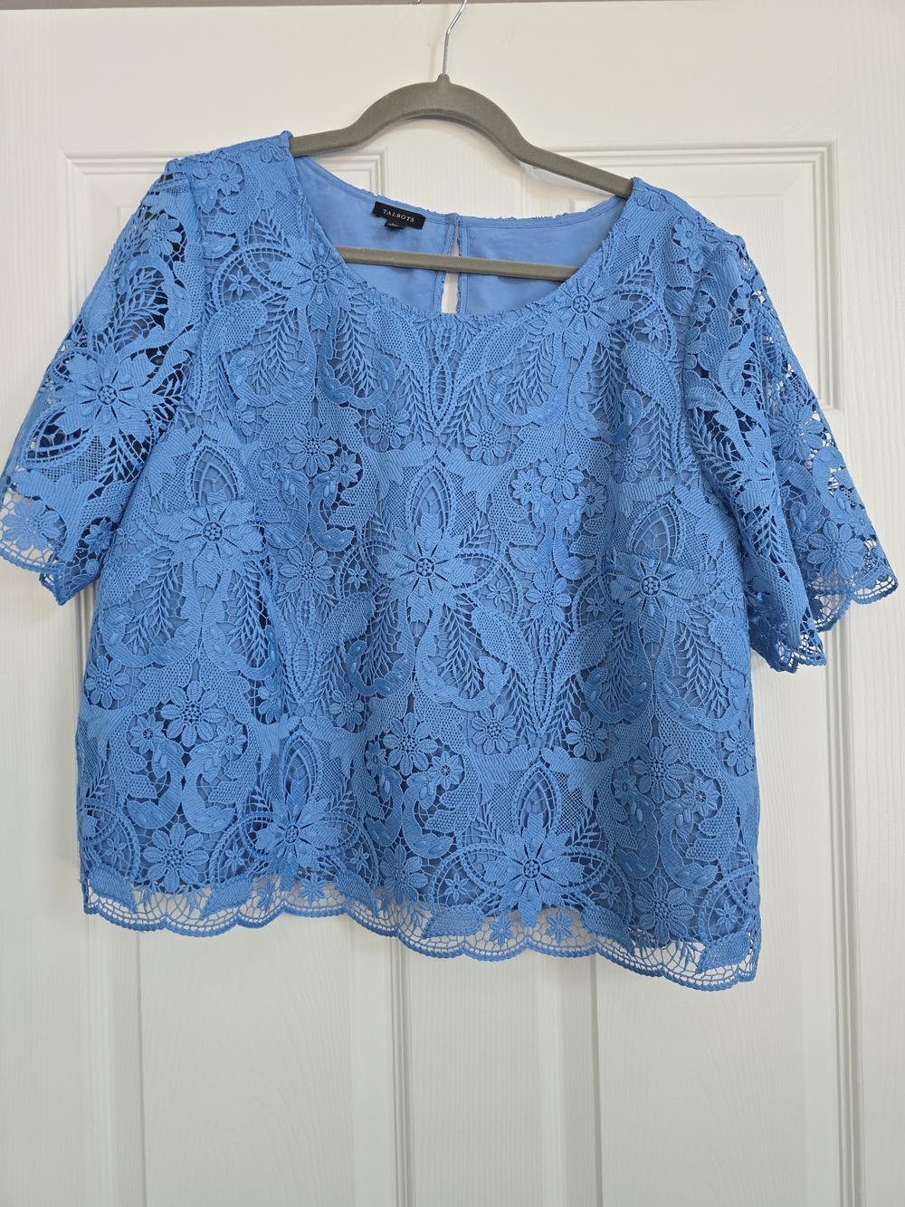 Talbots Sky Blue Floral Lace Short Sleeve Top